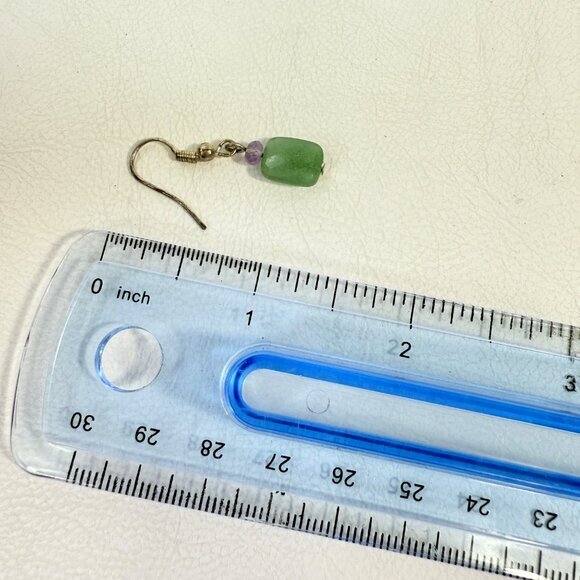 Green Stone Jewelry Set Corded Pendant Necklace Faceted Cut Stone Earrings - Picture 7 of 7